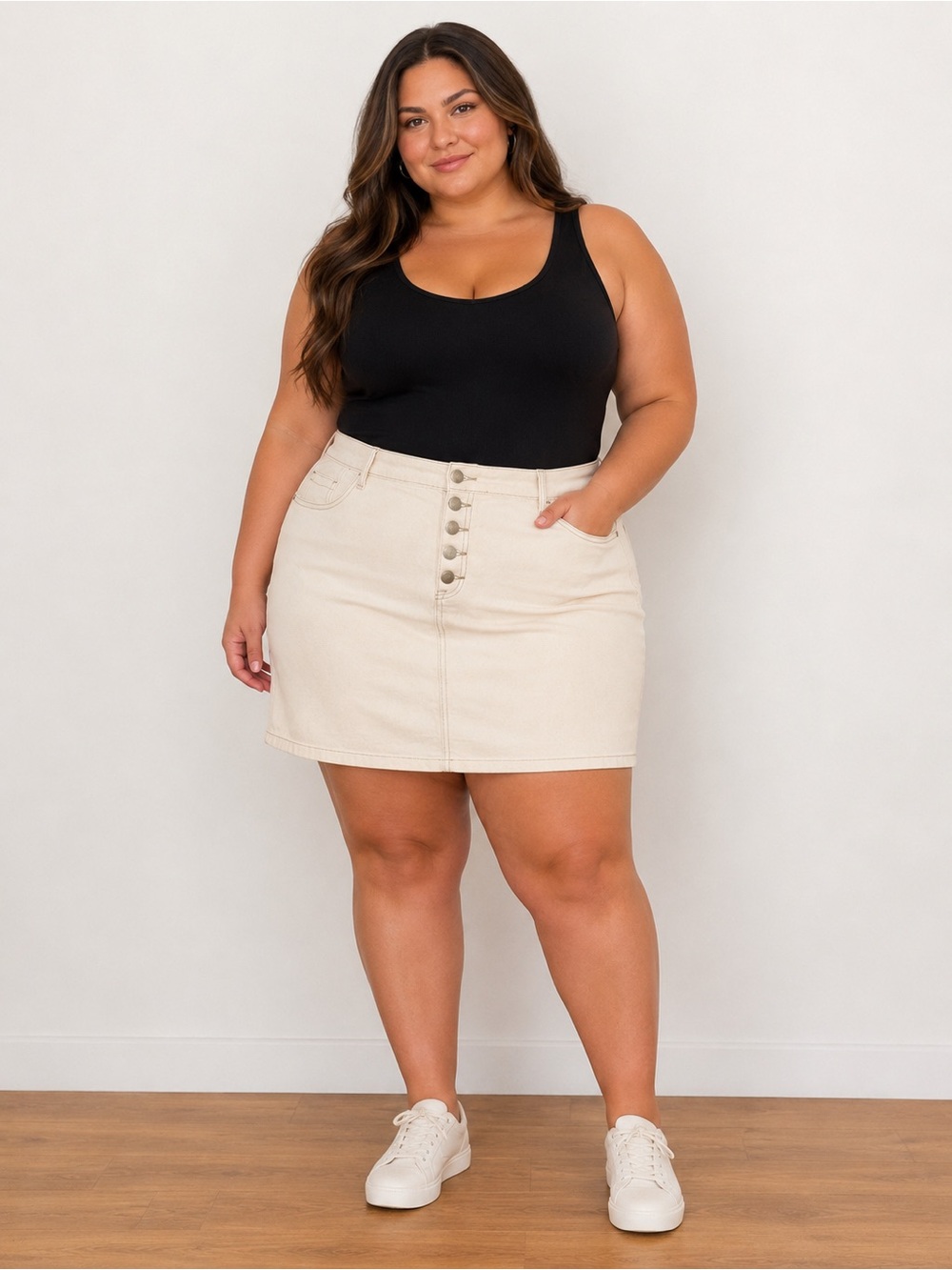 Torrid Cream Button-Front Mini Skirt